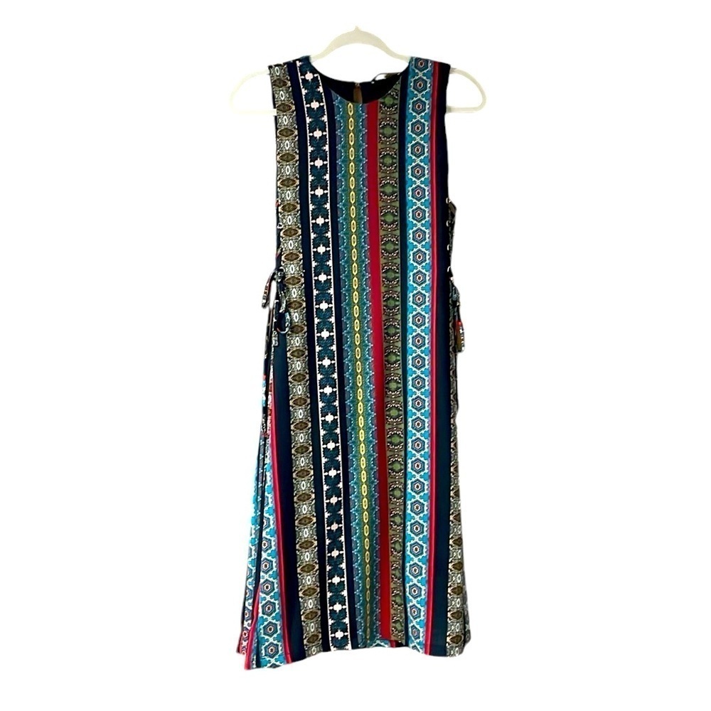 T Tahari boho lace up sides dress